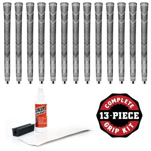 Golf Pride Multicompound MCC Plus 4 Standard Grey Grip Kit (with 13 grips, 13 tapes, solvent, vise clamp)