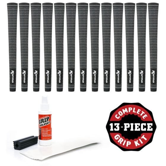 Karma Black/White Velvet Jumbo Plus  13 Grip Set incl. Tape, Solvent & Shaft Clamp